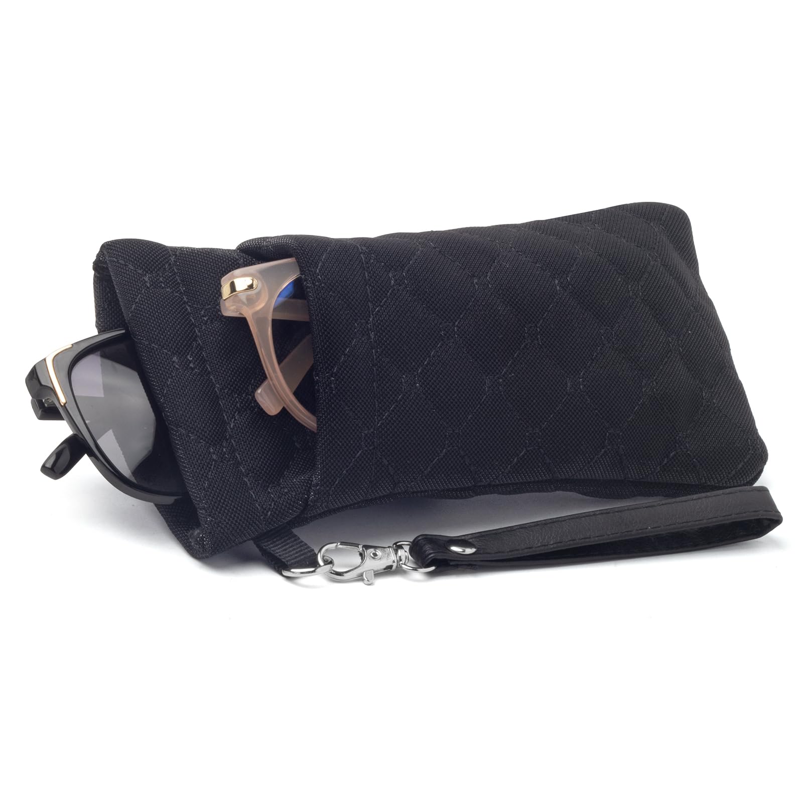 Face Shadow Double Glasses Case Soft Sunglasses Case Squeeze Top with Cleaning Cloth Spectacles Pouch Ultra Light and Portable for Women Men