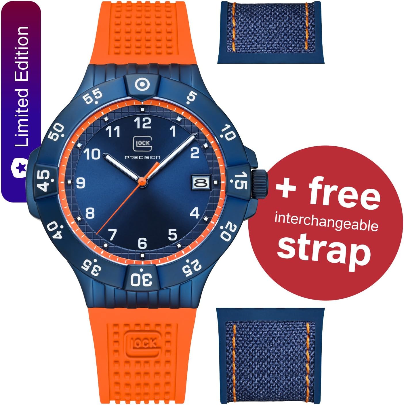 GLOCK Men's Quartz watch | 43mm case | Wristwatch with steel case and date display |Watch with Swiss Super-LumiNova pointers and indices | GW-15