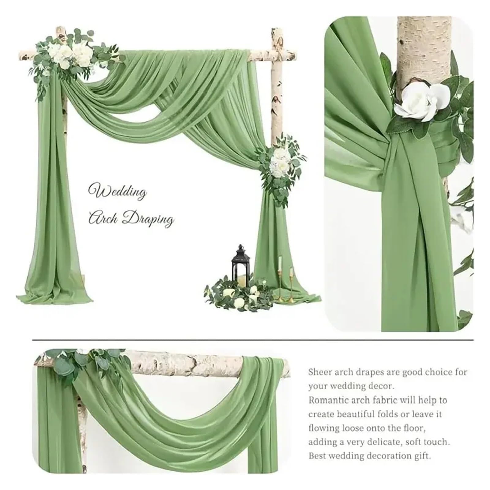 Chiffon-Drapierstoff für Hochzeitsbogen, transparenter Hintergrund für Zeremonie, Dekoration (schwarz, 70 x 800 cm), elegante Party-Dekoration, Hochzeitsvorhänge, Event-Styling, 2 Stück