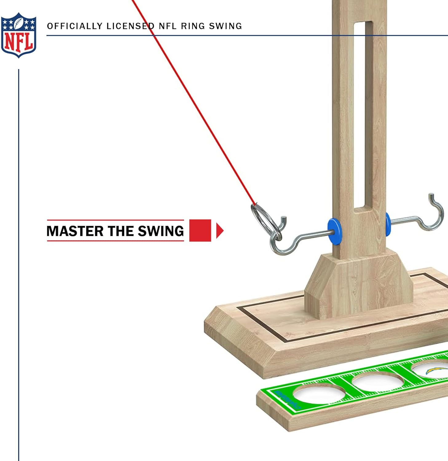Wild Sports NFL Los Angeles Chargers Wooden Ring Swing Battle - Head-to-Head Ring Toss Hook & Ring Game for NFL Fans