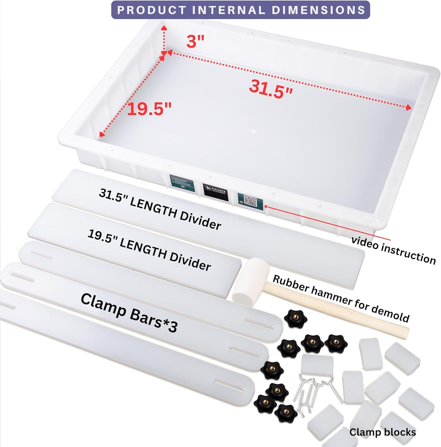 kalinta epoxy mold with divider adjustable- 31.5x19.5x3in no-seal resin mold integrated clamping system - perfect for beginners & experienced artists alike - ideal for creative resin art projects 31.5"x19.5"x3"