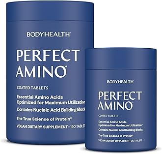 BodyHealth PerfectAmino Easy to Swallow Tablets, Essential Amino Acids Supplement with BCAAs, Vegan Protein for Pre/Post Workout & Muscle Recovery with Lysine, Tryptophan, Leucine (36 Servings)