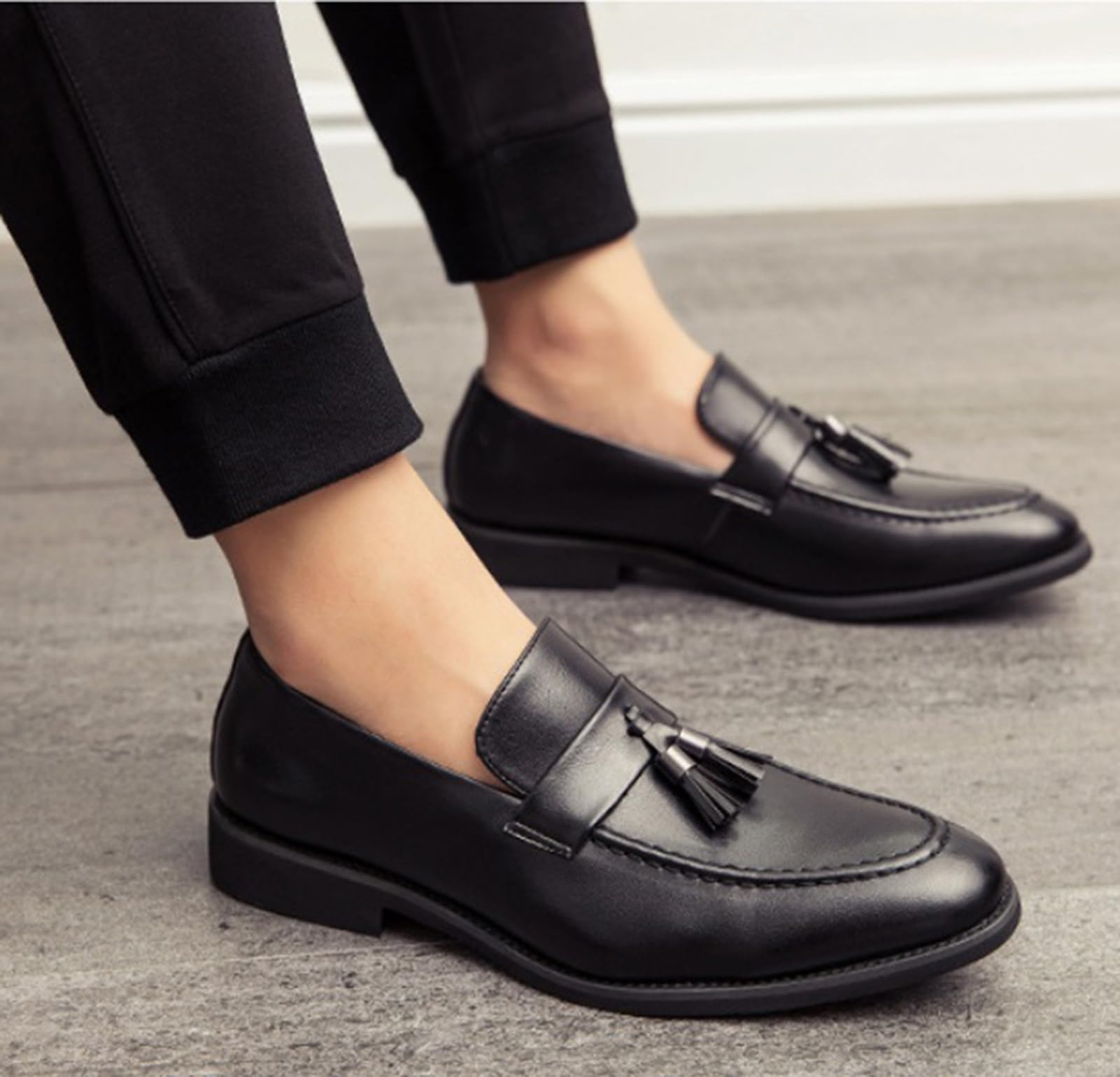 Mocasines con Borlas para Hombre Zapatos de Vestir Cuero PU Zapatos Bajos Formales Negocios Casual