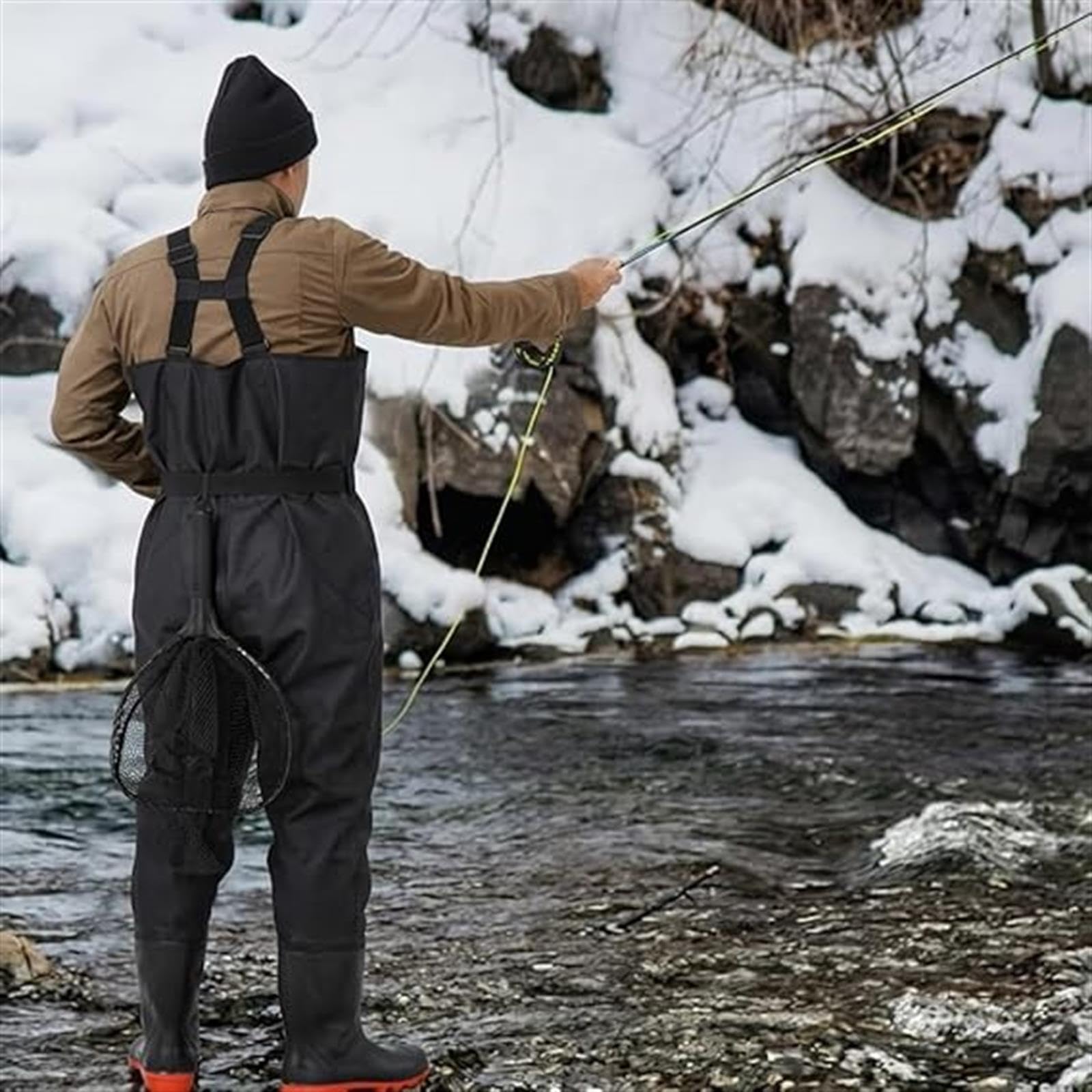 HoldOneLight Wasserdichte Ganzkörper Wathose aus PVC-Polyester, Schwarz, mit Stiefeln, Atmungsaktiv, für Angeln, Baustellen und Bauernhöfe Angel- und Jagdstiefel für Herren