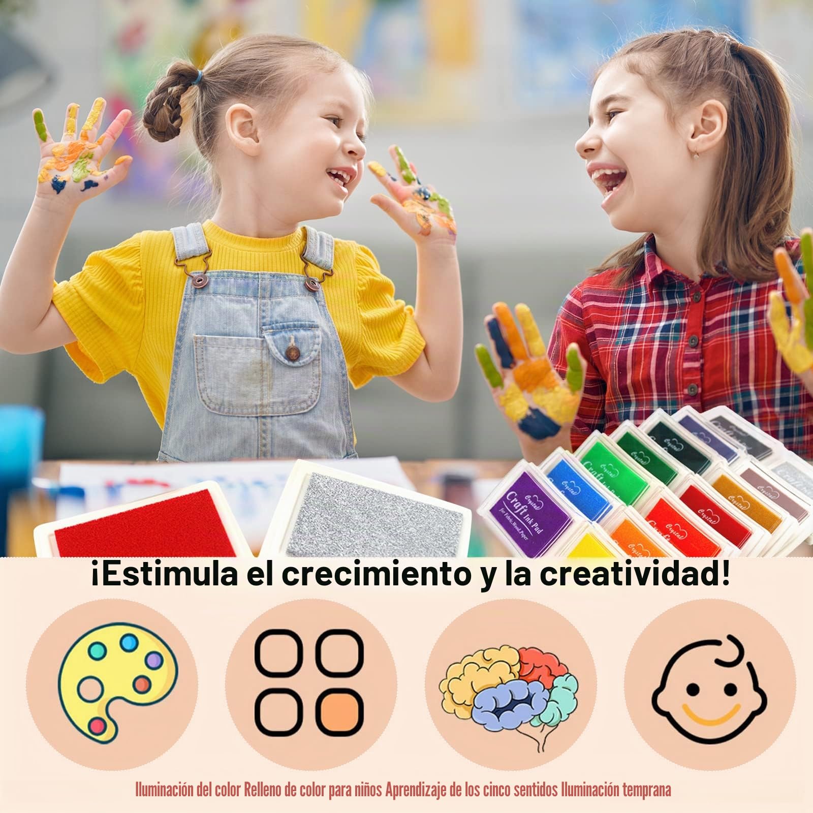 15 Colores Almohadilla Scrapbooking de Niño, Tinta Lavable para Huellas Dactilares y Sellos seguro para el Medio Ambiente