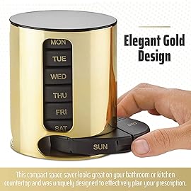 Weekly Pill Organizer - 2Pack - 4 Times-A-Day, Daily Stackable Medication Reminder - Weekly AM/PM Pill Box with 7 Individual Stacking Cases, a Everyday Medicine Organizer for Vitamins, Black & Gold