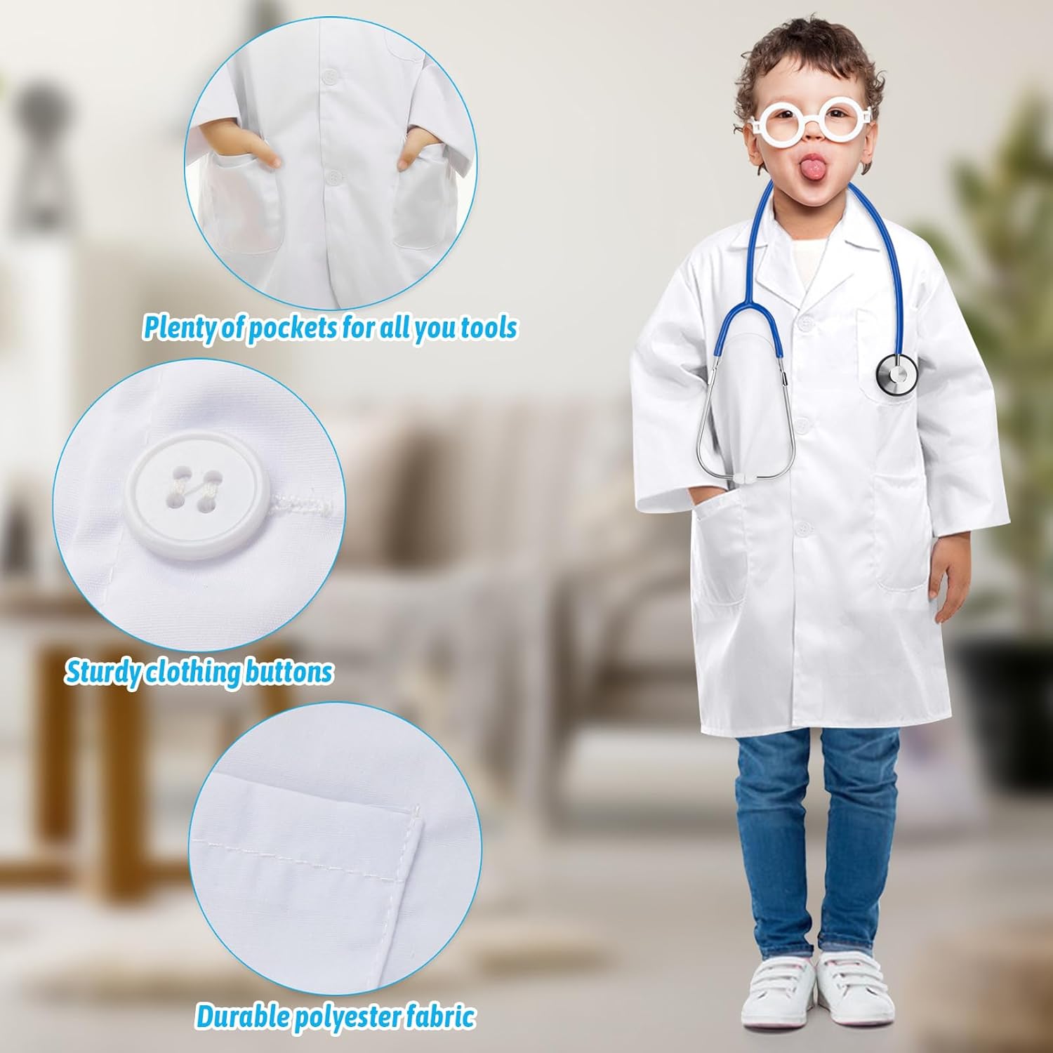 Doctor Costume for Kids, Toddler Doctor Coat with Stethoscope, Kids Lab Coat Career Day Costume for Boys Girls - Image 4