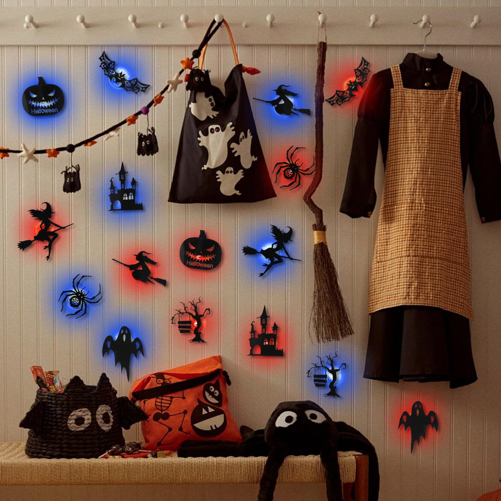 Decorazioni Halloween Pipistrelli LED - 16 Pezzi Adesivi 3D Con Luci, Per Pareti, Finestre, Casa E Giardino