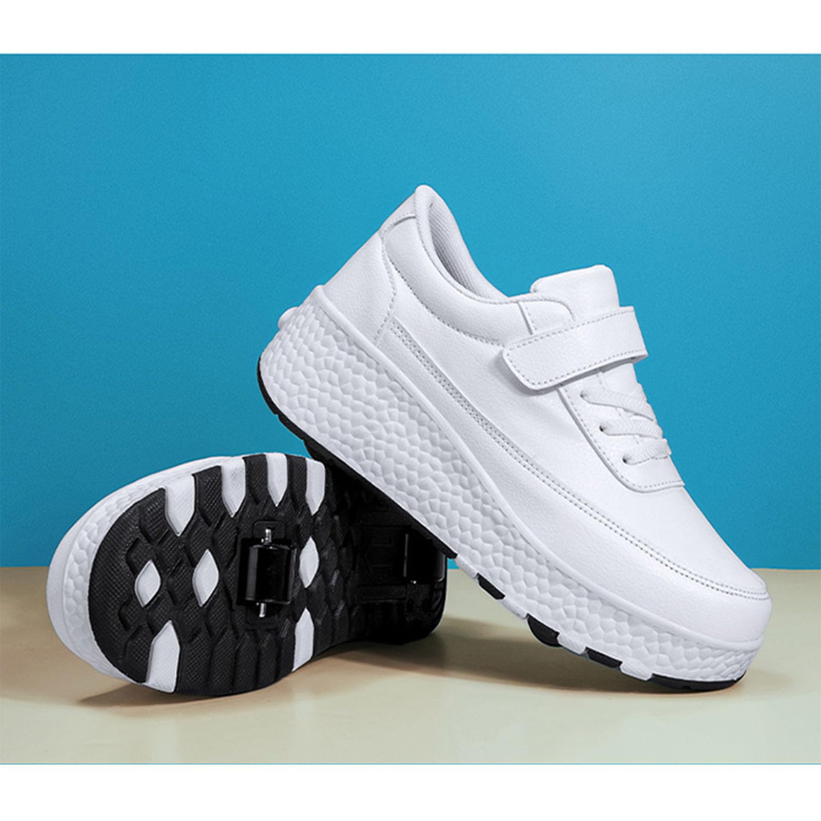 Hixingo Zapatillas con Ruedas Niña Niño Blanco Zapatos con Dos Ruedas para Niñas 2 en 1 Zapatillas Patines Zapatillas Ruedas Niño, Zapatos Patines Calzado de Skateboarding Multifuncionales