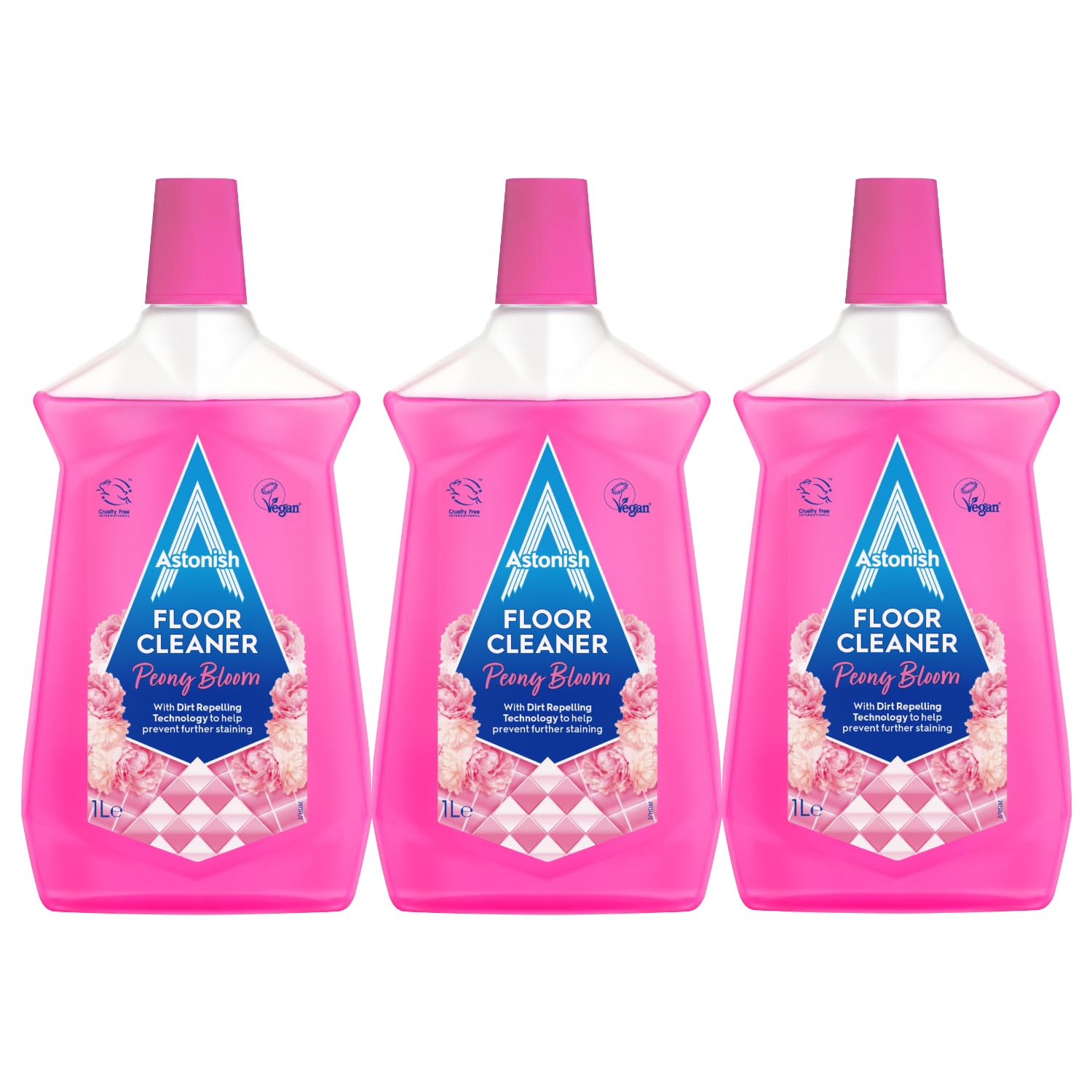 Astonish Floor Cleaner – Dirt Repelling Technology – Prevents Further Staining – Long Lasting Fragrance – Multipack 3 X 1L - Peony Bloom