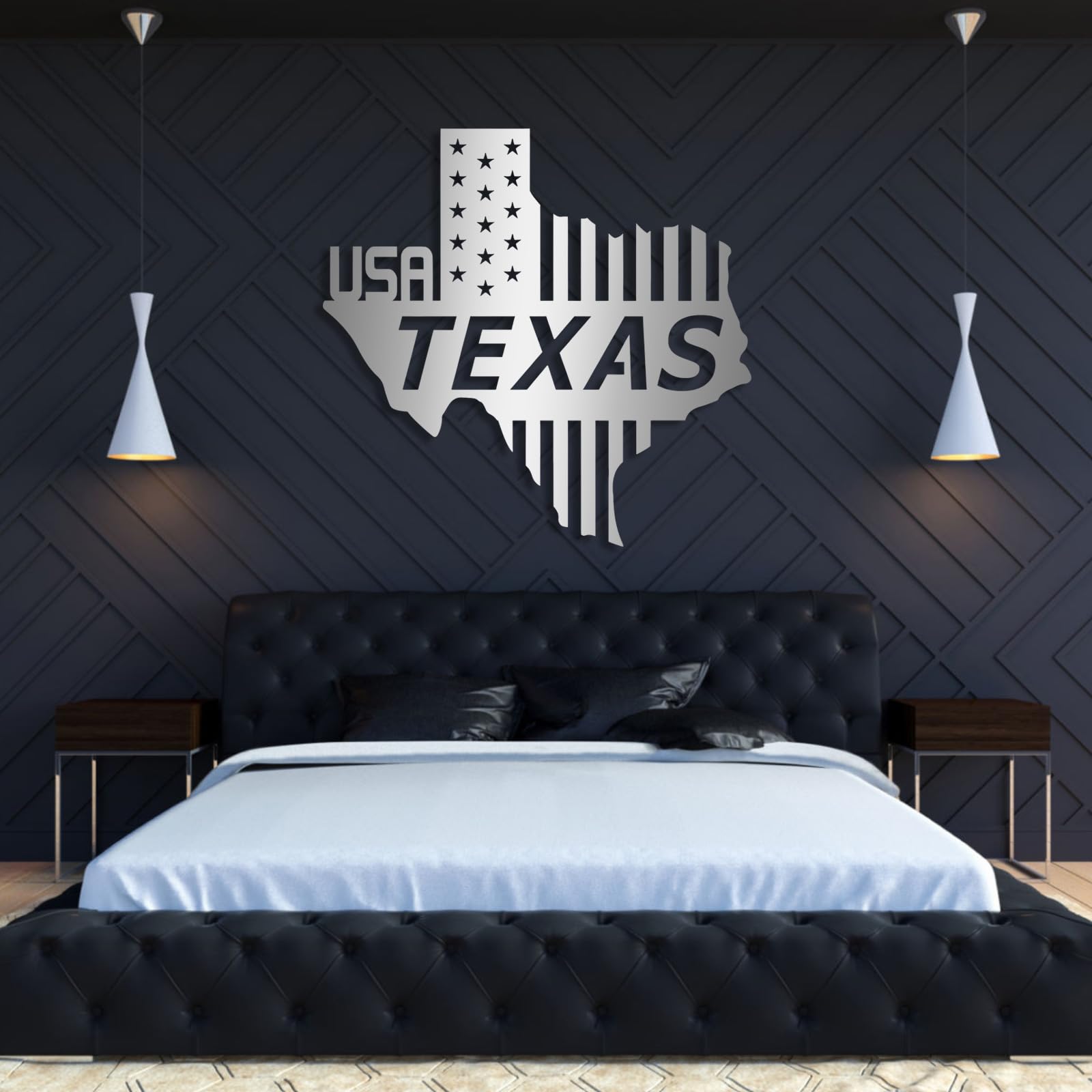 Metall-Wanddeko Texas, Texas-Wohndeko, USA-Kartenschild, Wanddeko im Landhausstil, Wohndeko, für Wohnzimmer, Büro (Schwarz, 47 x 46 cm)