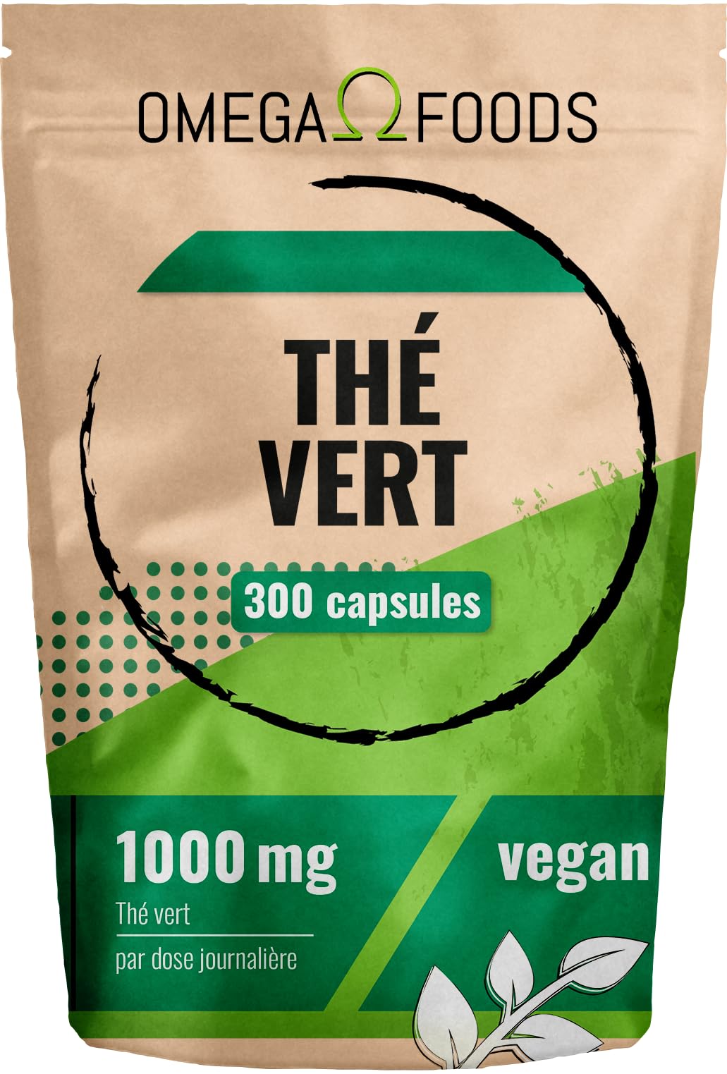 Gélules de thé vert – 300 gélules d’extrait de thé vert hautement dosé – 1 000 mg par dose quotidienne – Extrait de thévert