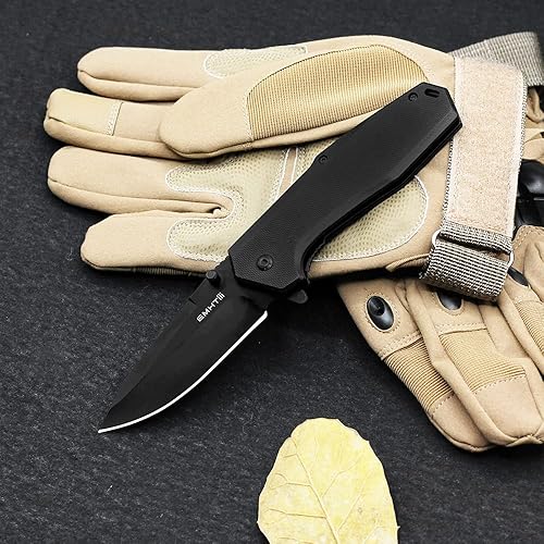 Miniatura 5 de EMHTiii EDC - Cuchillo plegable de bolsillo, hoja negra de acero inoxidable de 3.54 pulgadas, bloqueo de revestimiento de escalas G10, cuchillos de