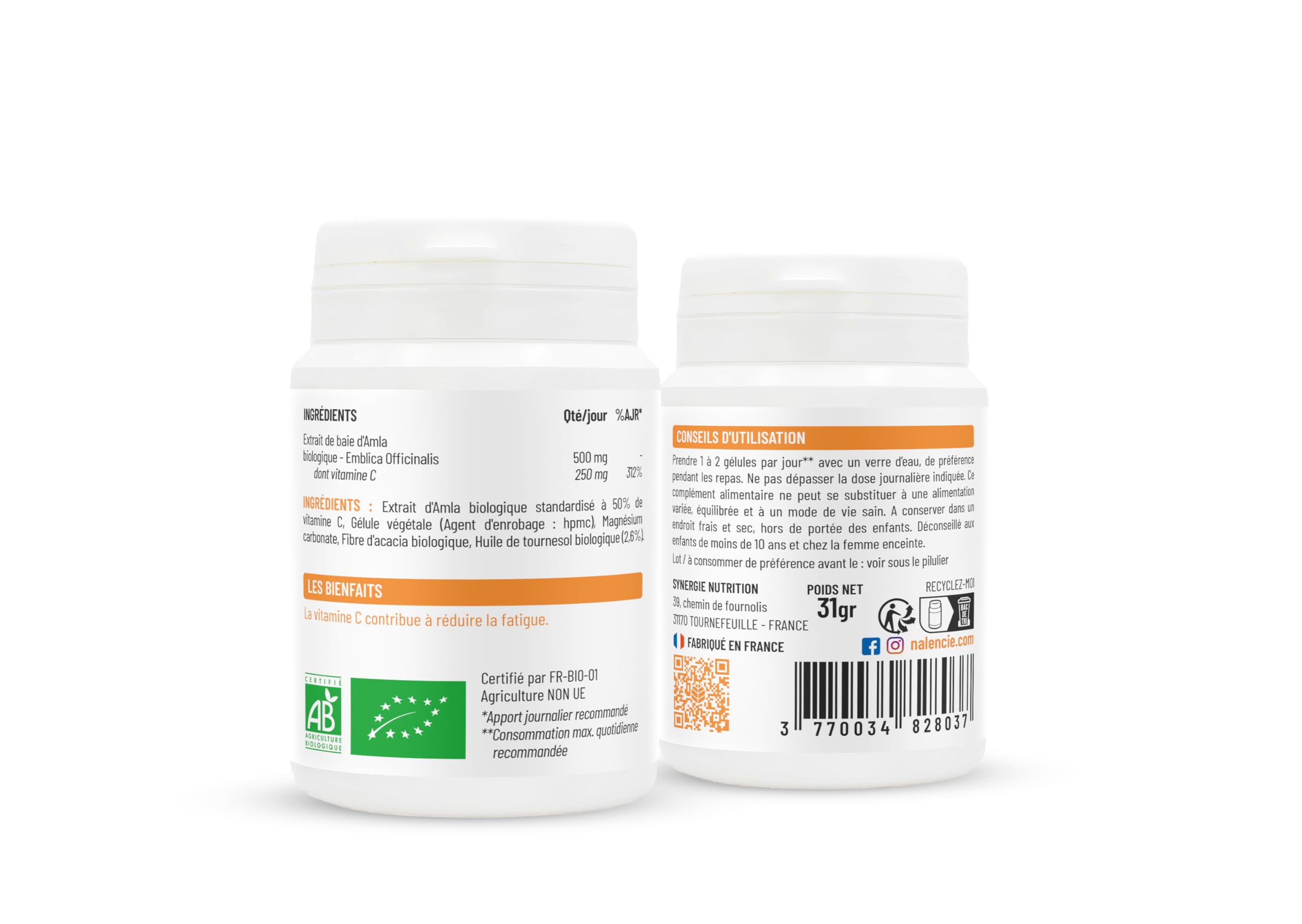 AMLA BIO - Vitamine C naturelle - 5x Plus Concentrée que l’Acérola - 60 Gélules Végétales – Réduction de la Fatigue - Sans Sucres ni Additifs Nocifs - 1 Gélule/Jour - Fabriqué en France