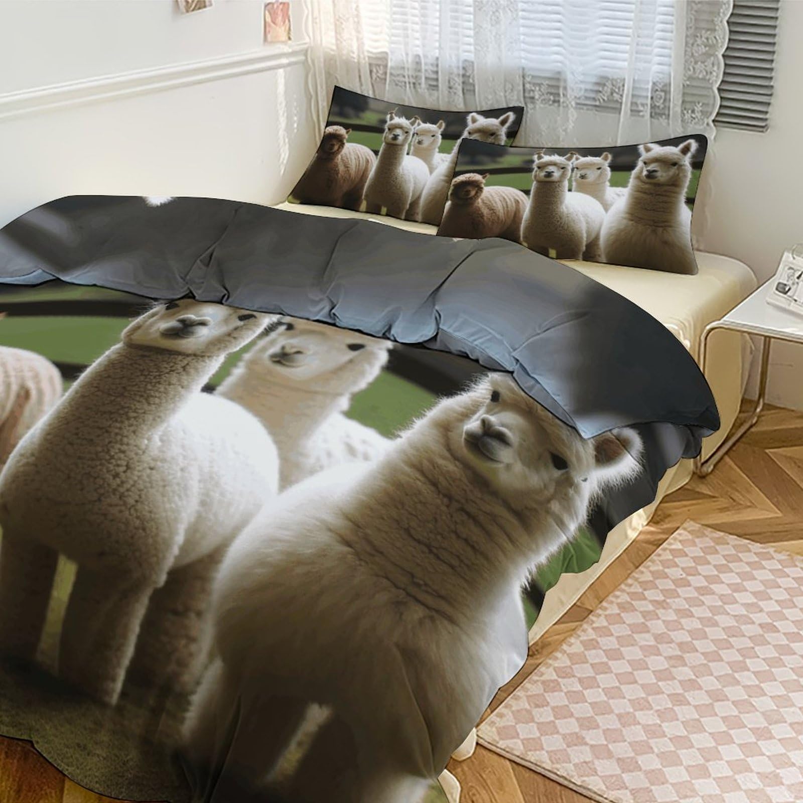 Parure de lit 3 pièces alpaga mignon avec grand couvre-lit douillet de 228cm