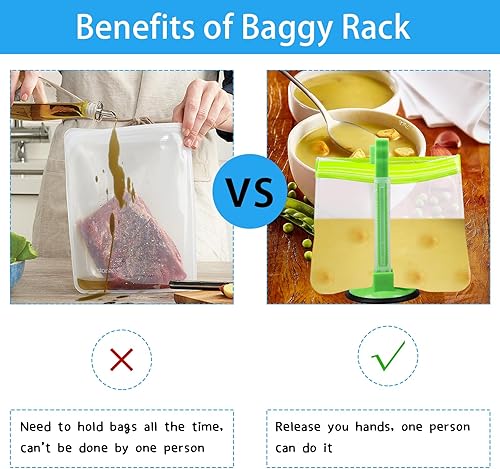 Miniatura 4 de LLMSIX 2 soportes holgados, soporte para bolsas de sándwich, brazos ajustables, soporte para bolsa de congelador, soporte antideslizante para