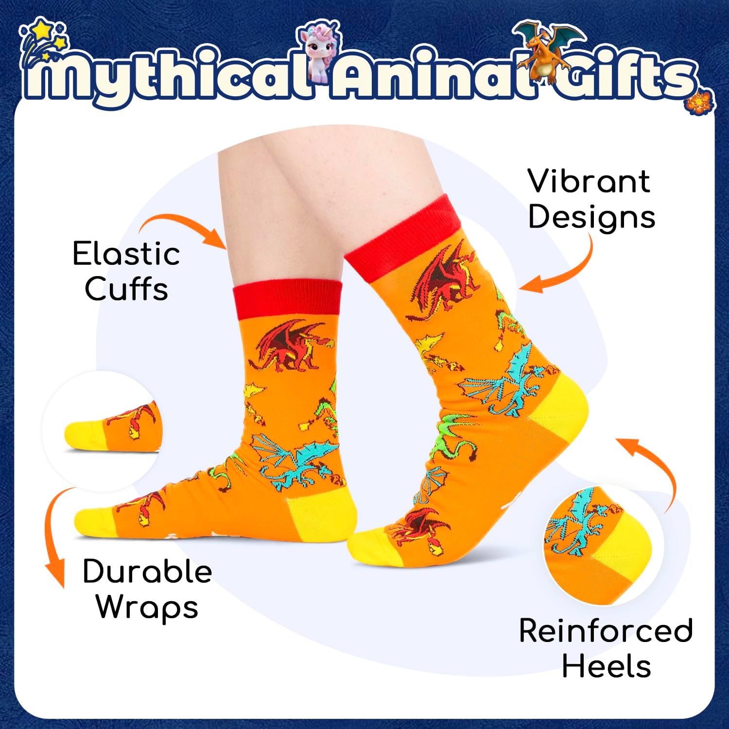 HAPPYPOP Unicorn Gift for Women Men - Funny Animal Socks, Dragon Socks for Teen Girls - Image 3