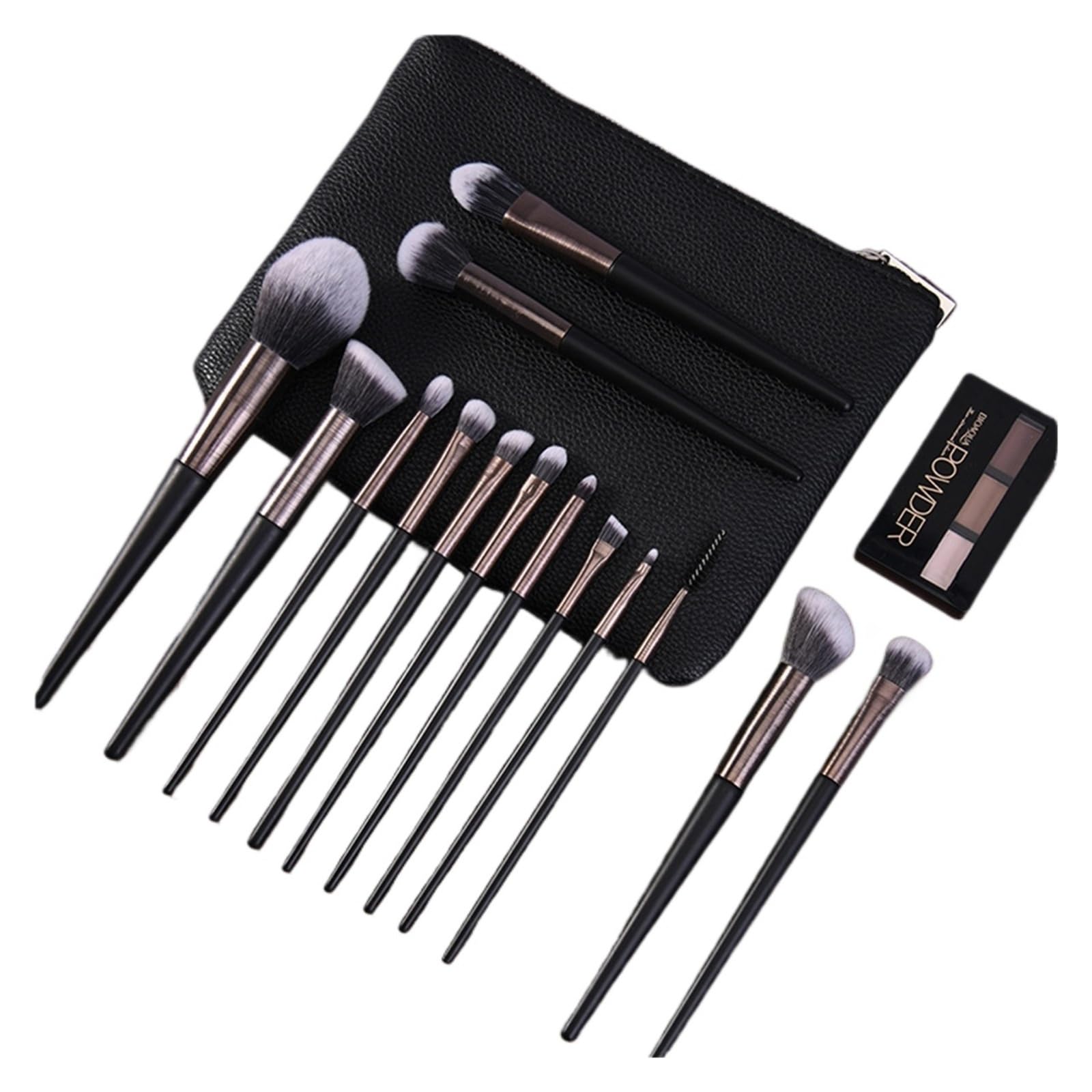 Pinceles de Maquillaje 14 Pinceles de maquillaje fibra cepillada, pincel for base, sombra ojos, pestañas Profesionales(Black2)