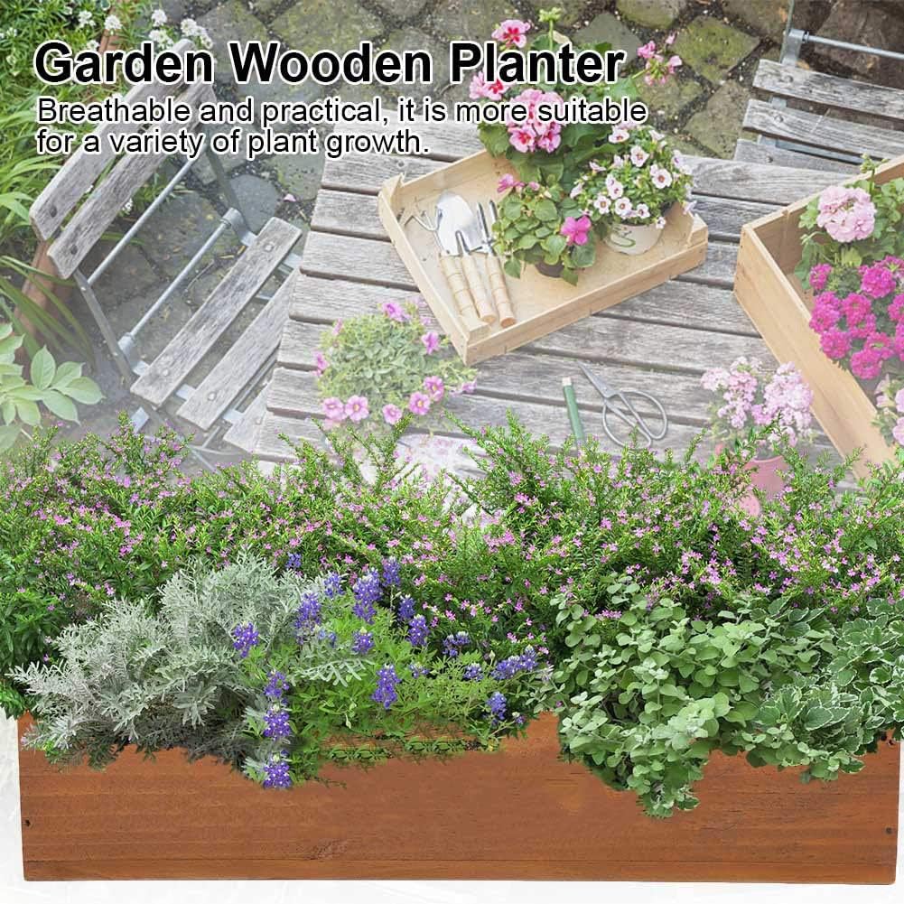 Planter Box, Rectangular Planter Decorative Rustic Box, Retro Garden Flower Wooden Planter Pot Box for Garden Plants Flower Succulent Herb