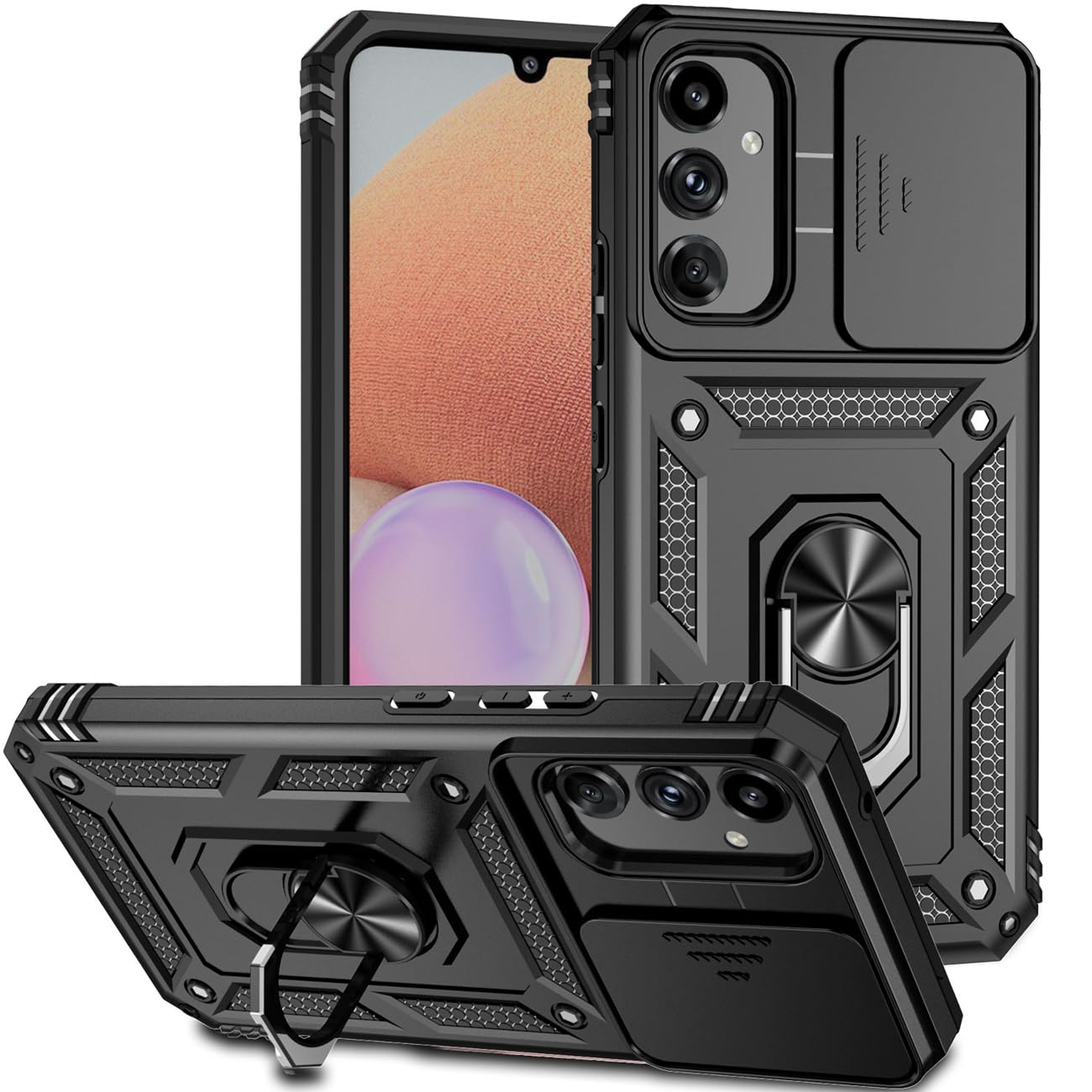 Tothedu Case for Galaxy A34 5G Case, Samsung A34 5G SM-A346E Case with Slide Camera Cover, Built-in 360° Rotate Ring Kickstand Magnetic Shockproof