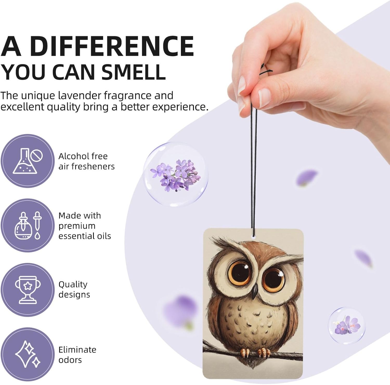 Car Air Freshener 24 PCS Cute Owl Hanging Car Air Fresheners Auto Interior Decor Card Freshener Strong Scented Card Lavender Cars Scents for Office Bedroom Close Drawer Rectangle