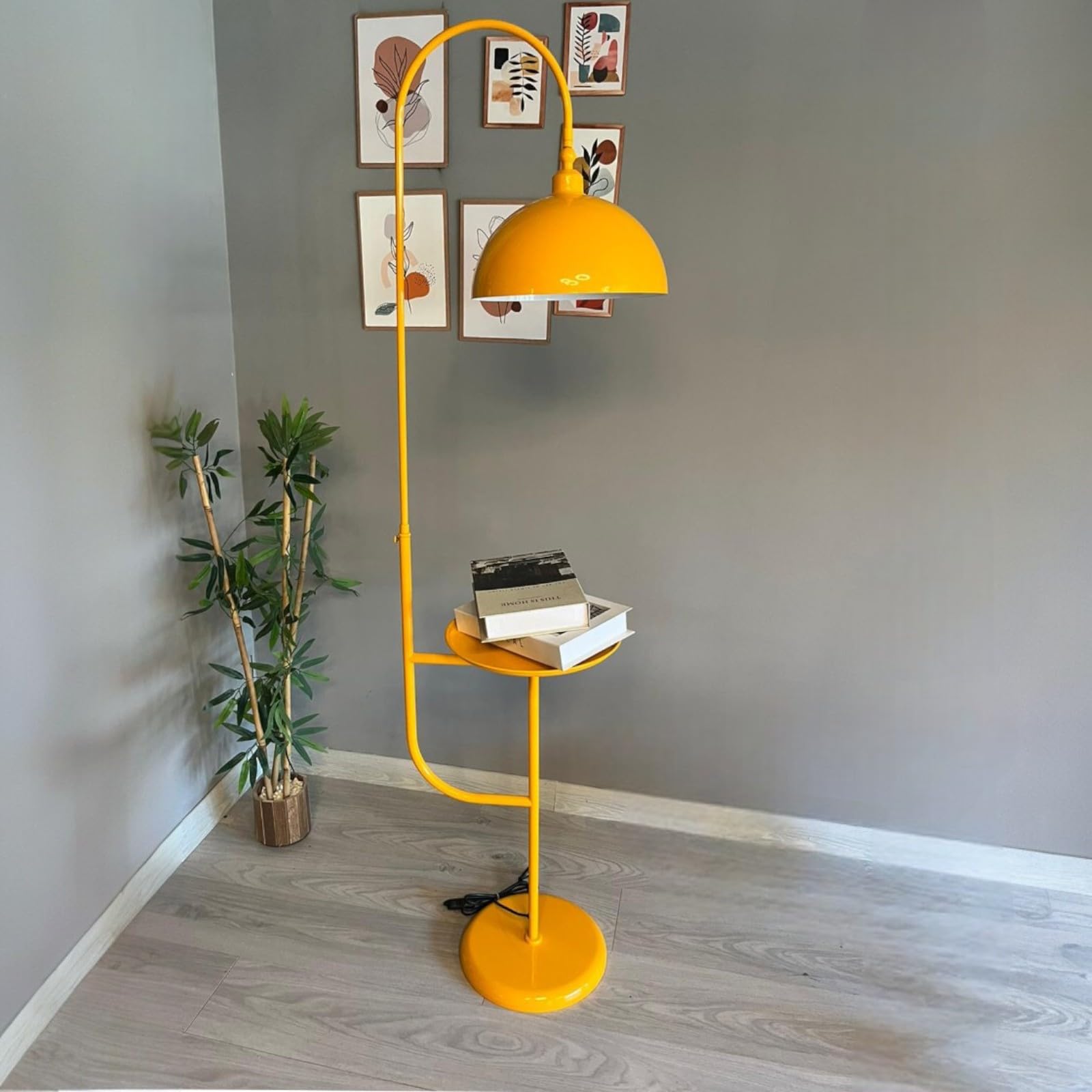 bamyum Gorkiede Floor Lamp Metal, Modern, for Bedroom, Living Room, Children's Room with E27 Socket, 30 cm Wide, Adjustable Lampshade, Yellow