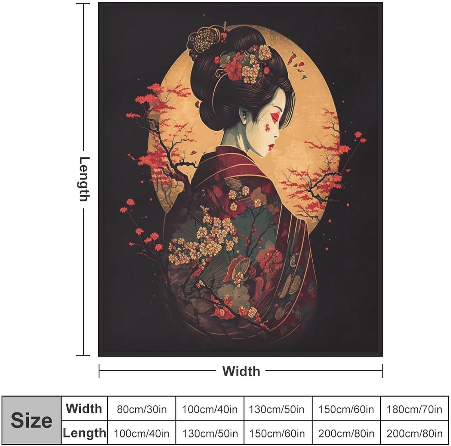 Japan Geisha Bedding Fleece Blanket,Beautiful Flower Cherry Blossoms Japanese Geishas Girls Flannel Soft Warm Microplush Lightweight Thermal Throw Blankets for Sofa Bed Living Room Bedroom 40"x50" - Image 2