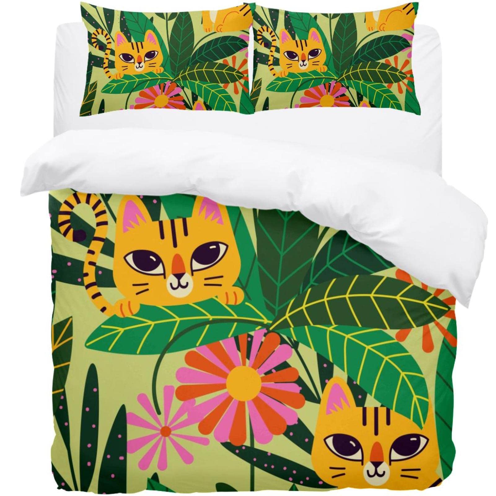Housse de couette tigre anti-décoloration avec 2 taies d'oreiller en parure de lit simple