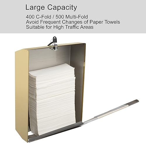 Miniatura 5 de Paper Towel Dispenser, Commercial Stainless Steel Tri-foldMulti-foldC-Fold Paper Towel Holder Wall Mount Key (Gold)