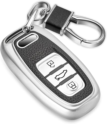 CTRINEWS Funda para llavero de Audi con llavero de cuero, funda avanzada de poliuretano termoplástico suave de grano para Audi A3-A8 Q5 Q8 R8