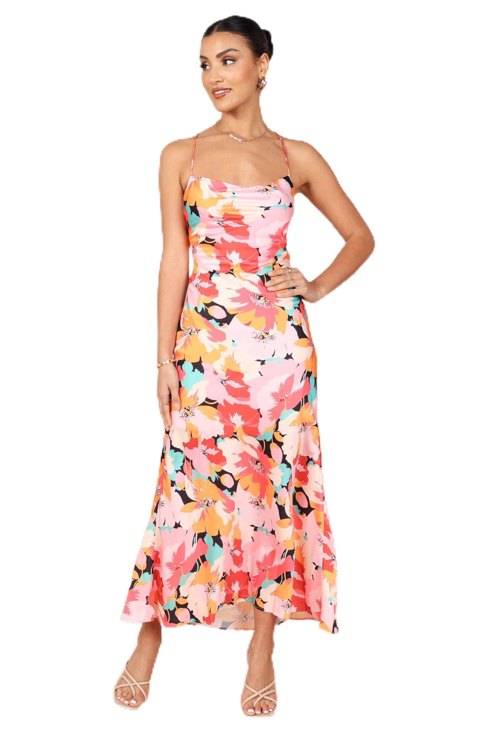 Petal & Pup Women's Posse Midi Slip Dress, Pink Floral, XS