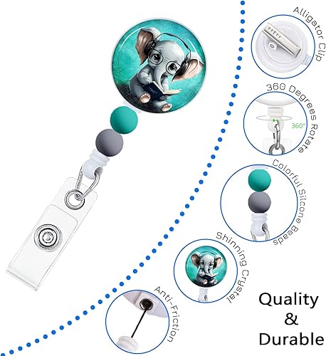 Vista 154 de Immaturus Carrete retráctil con cuentas, lindo y divertido soporte para tarjetas de identificación retráctiles, clips de insignia, llavero para Nave