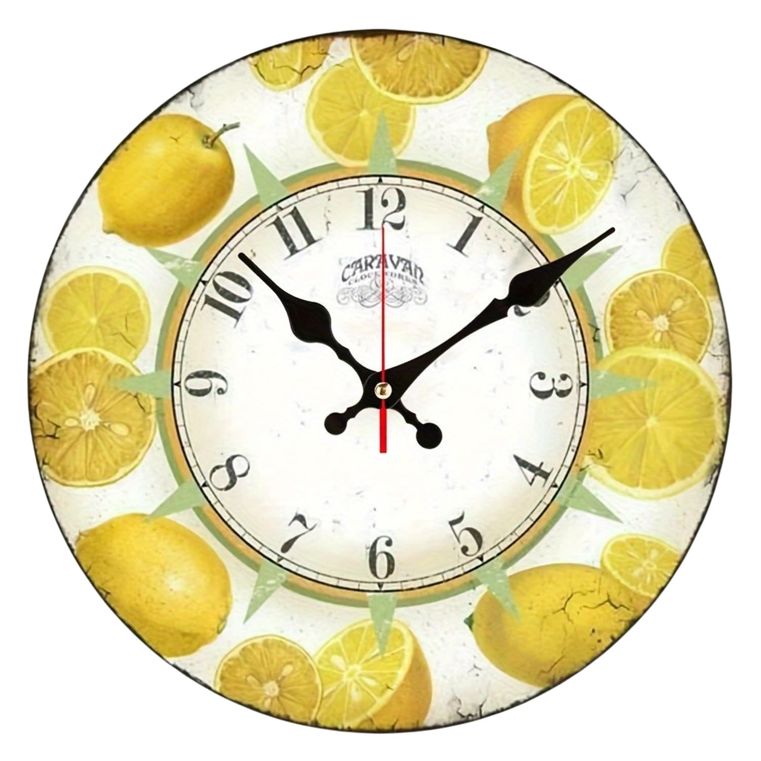 astylishome Clocks Lemon Yellow Tropical Fruit Silent Non Ticking Round Wall Clock 30cm Easy to Read Decorative for Living Room Dinning Kitchen Home Battery Operated 2003