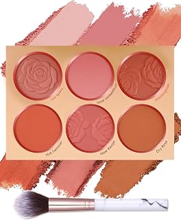Matte Face Blush Palette,6 Color Blendable Blusher Contour Powder for Cheek | High Pigment Mineral Blush with Brush, Longlasting Facial Beauty Cosmetic, Thanksgiving Christmas Makeup for Women Girls Mom