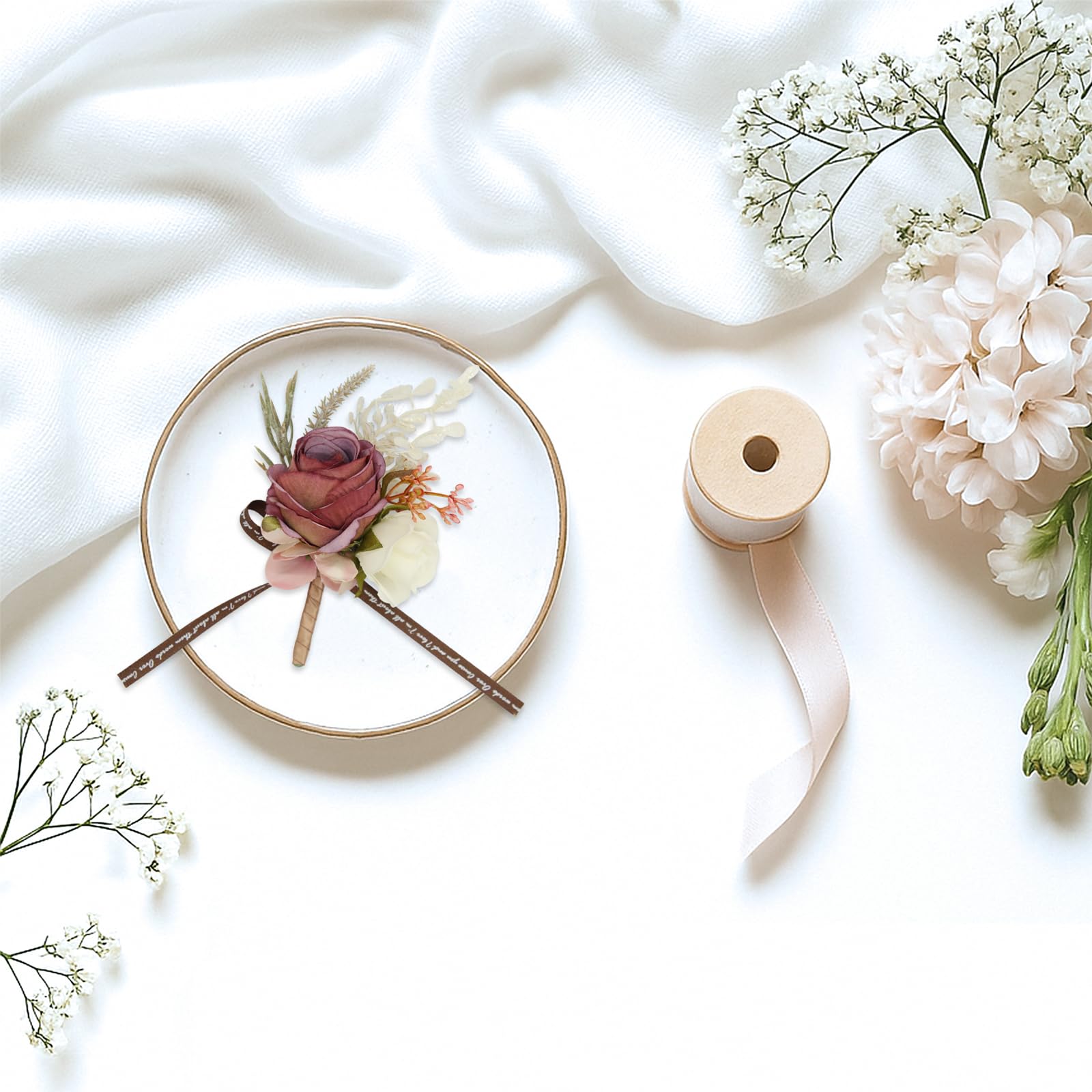 Chic Boutonnière Pour Mariage Avec Roses,perles Et Tiges De Rosier