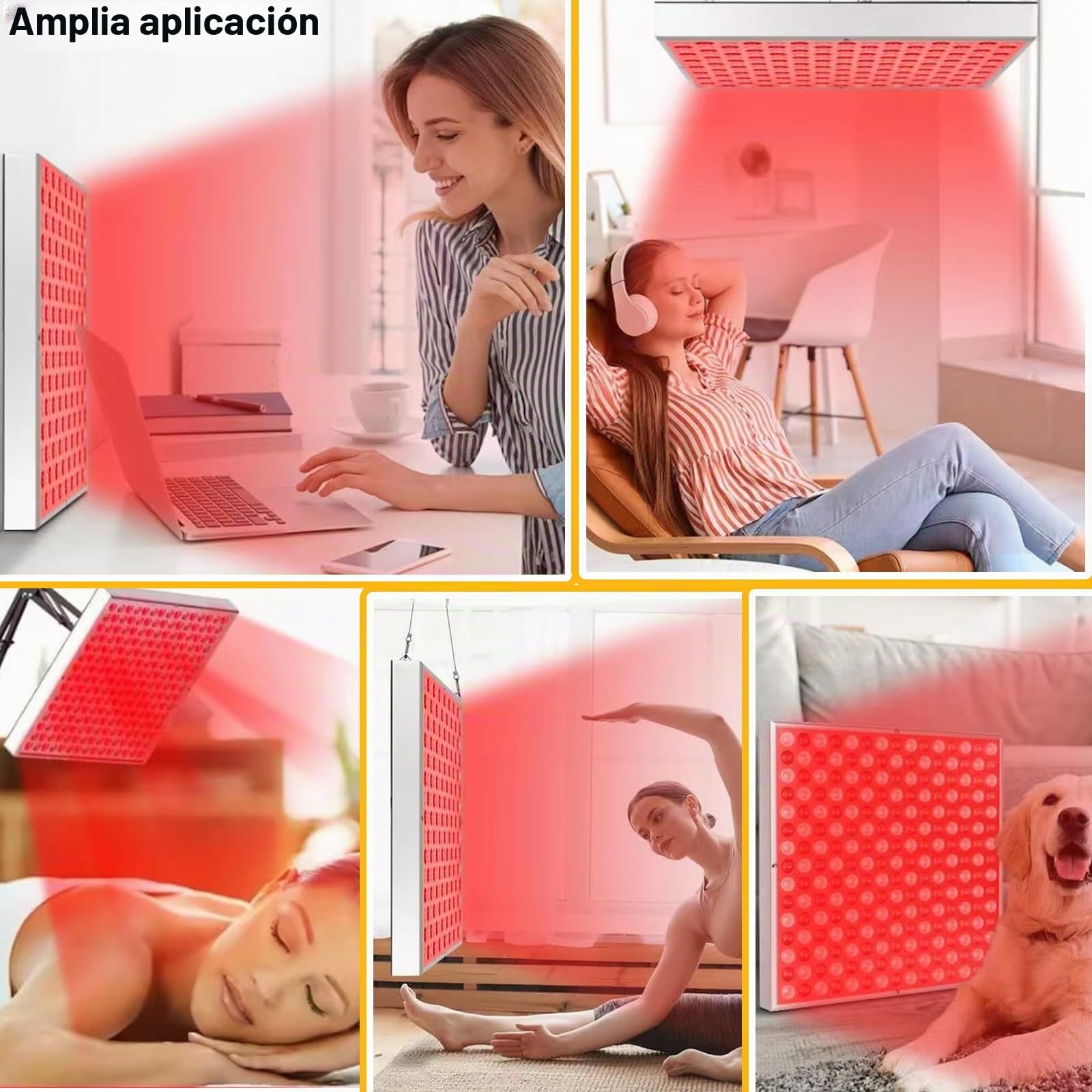 Lámpara de terapia de luz roja con 225 LED, panel calefactor de infrarrojo cercano de 660 nm y 850 nm para rostro, espalda, hombros,brazos,cuerpo,cintura,piernas,alivio del dolor,con soporte,5 niveles