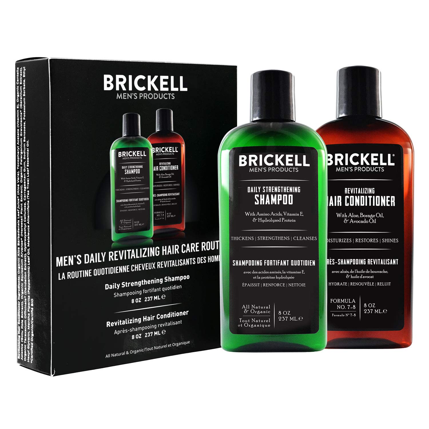 Brickell Men’s Daily Revitalizing Hair Care Routine, Mint and Tea Tree Oil Shampoo, Strength and Volume Enhancing Conditioner, Natural and Organic