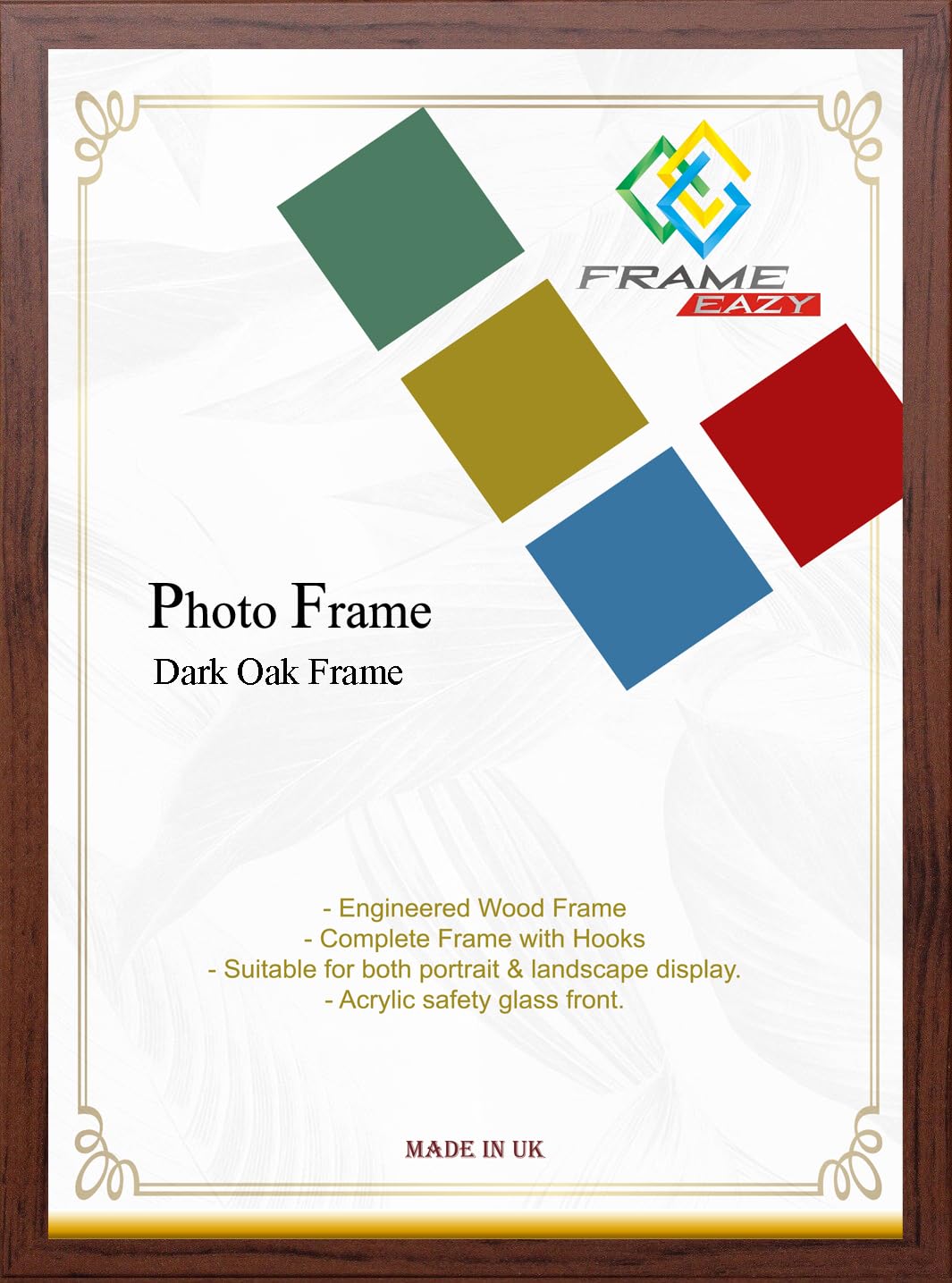 FRAME EAZY Modern Thin Dark Oak 16 x 12 inch Picture Frame In Multiple Colours & Sizes - Thin Frame With Safe Perspex Front & Wall Mounting - 16" x 12" (40.6 x 30.5 cm) Dark Oak Photo Frame