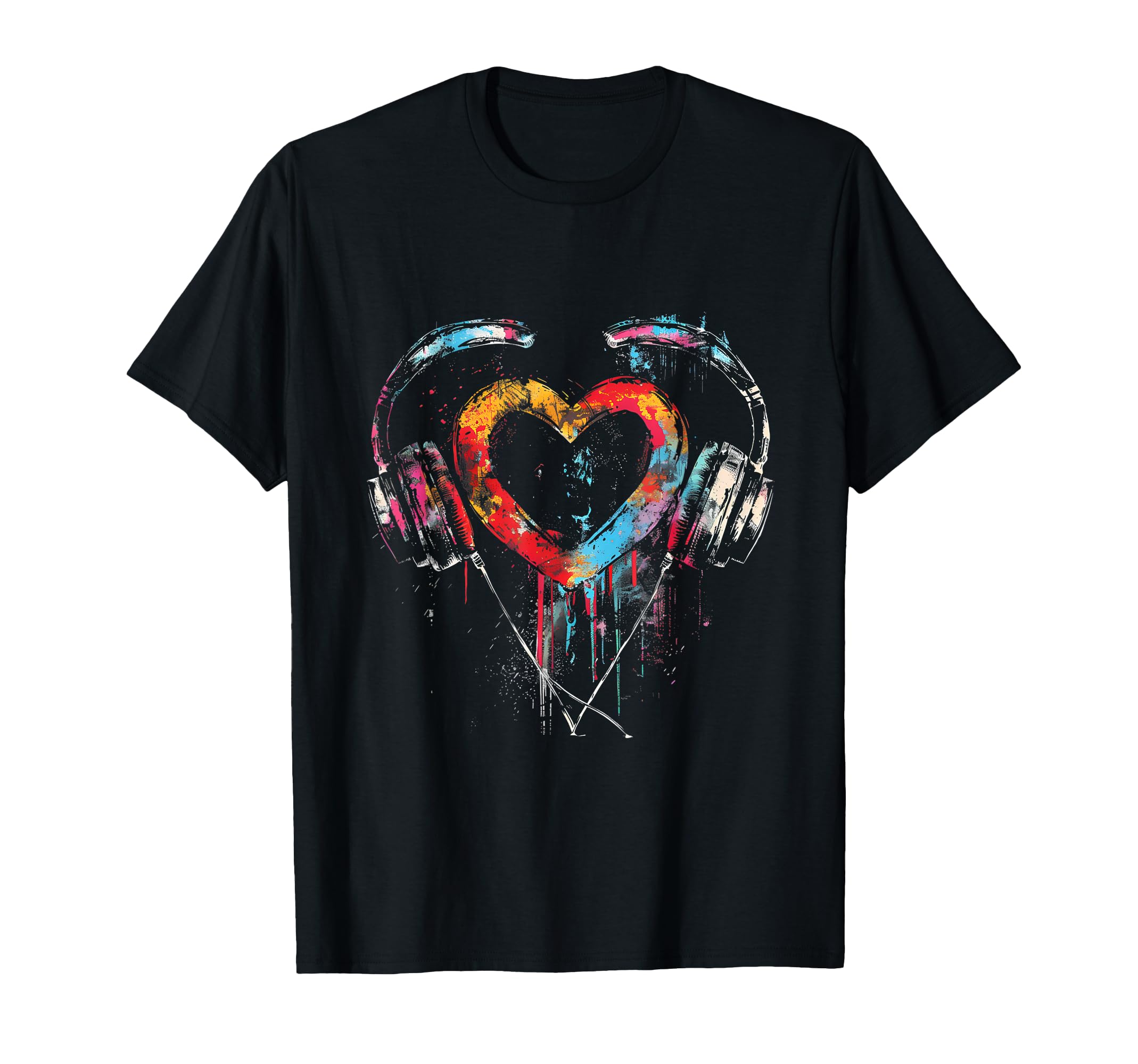 Headphones Music DJ Artwork Heart Music Lover Techno EDM T-Shirt