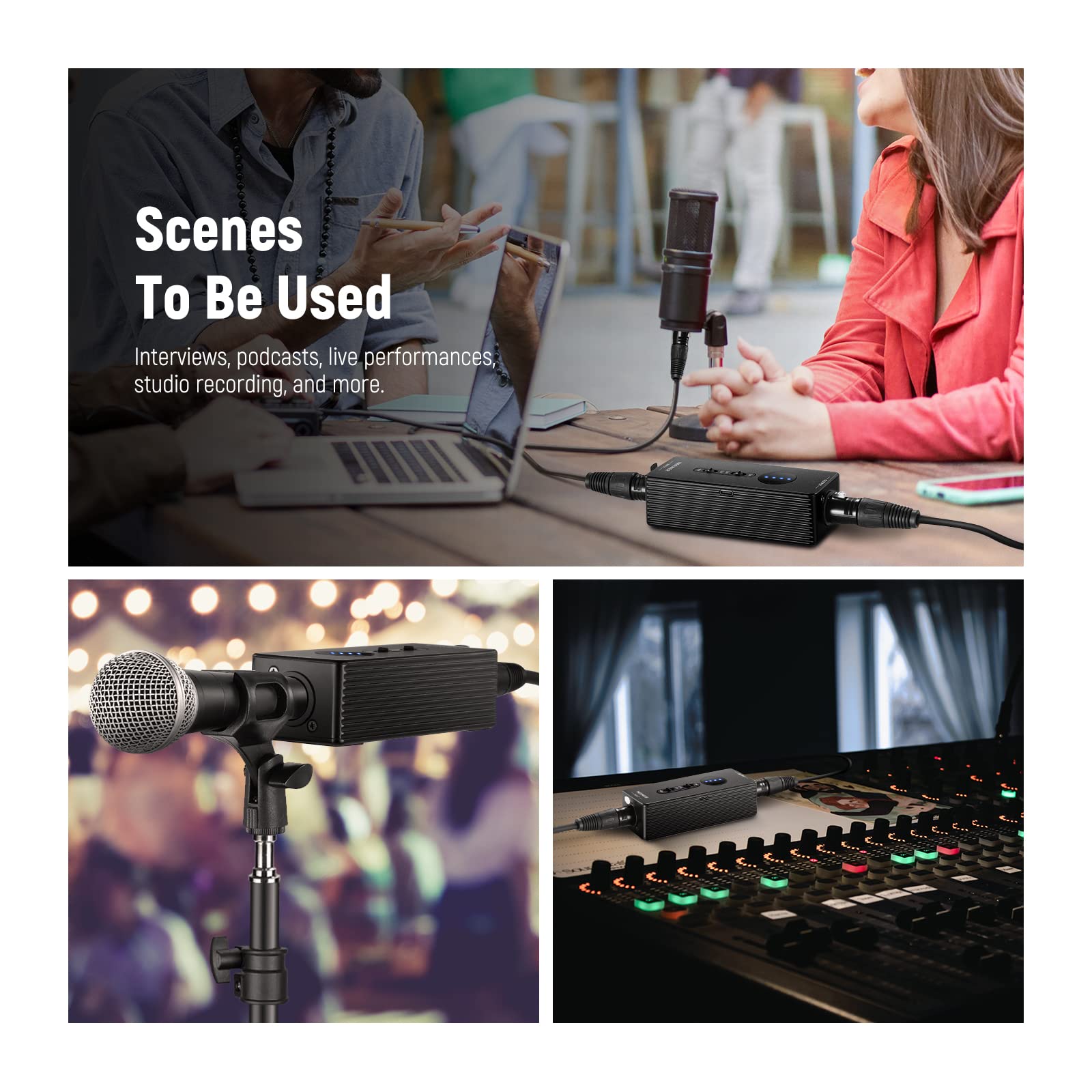 NEEWER Alimentation fantôme Sortie 48V/12V, jusqu'à 40h d'autonomie, Portable, Rechargeable avec câble USB-C pour Micro à condensateur/d'interview, Interface Audio d'extérieur, PP01