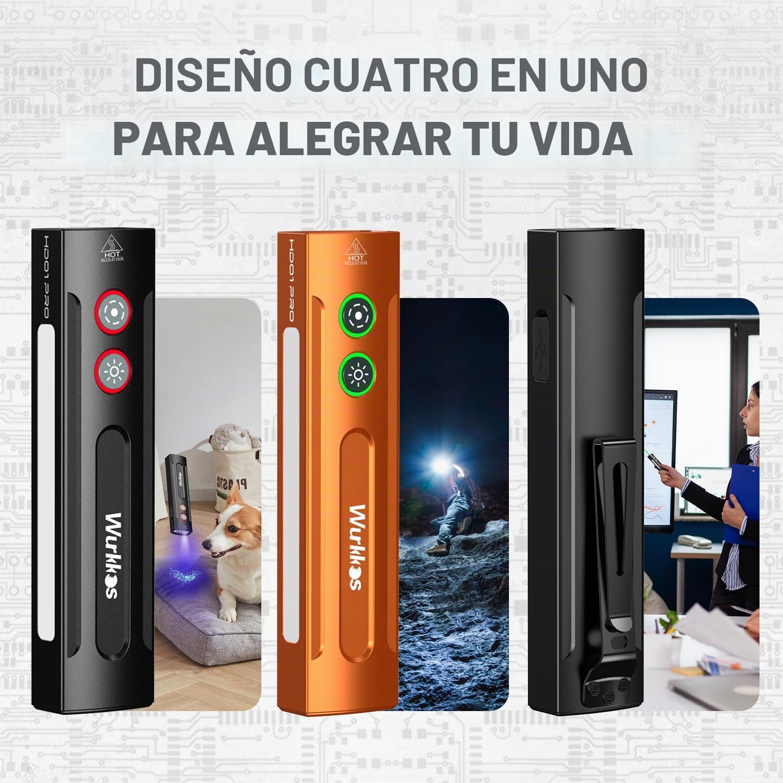 Wurkkos HD01 PRO Linterna LED Recargable Alta Potencia 1200 Lúmenes, Linterna LED/UV 2 en 1con Luz blanca Luz Verde, RGB, Mini Portátil Linterna Potente para Ciclismo, Camping, Montañismo, Emergencia