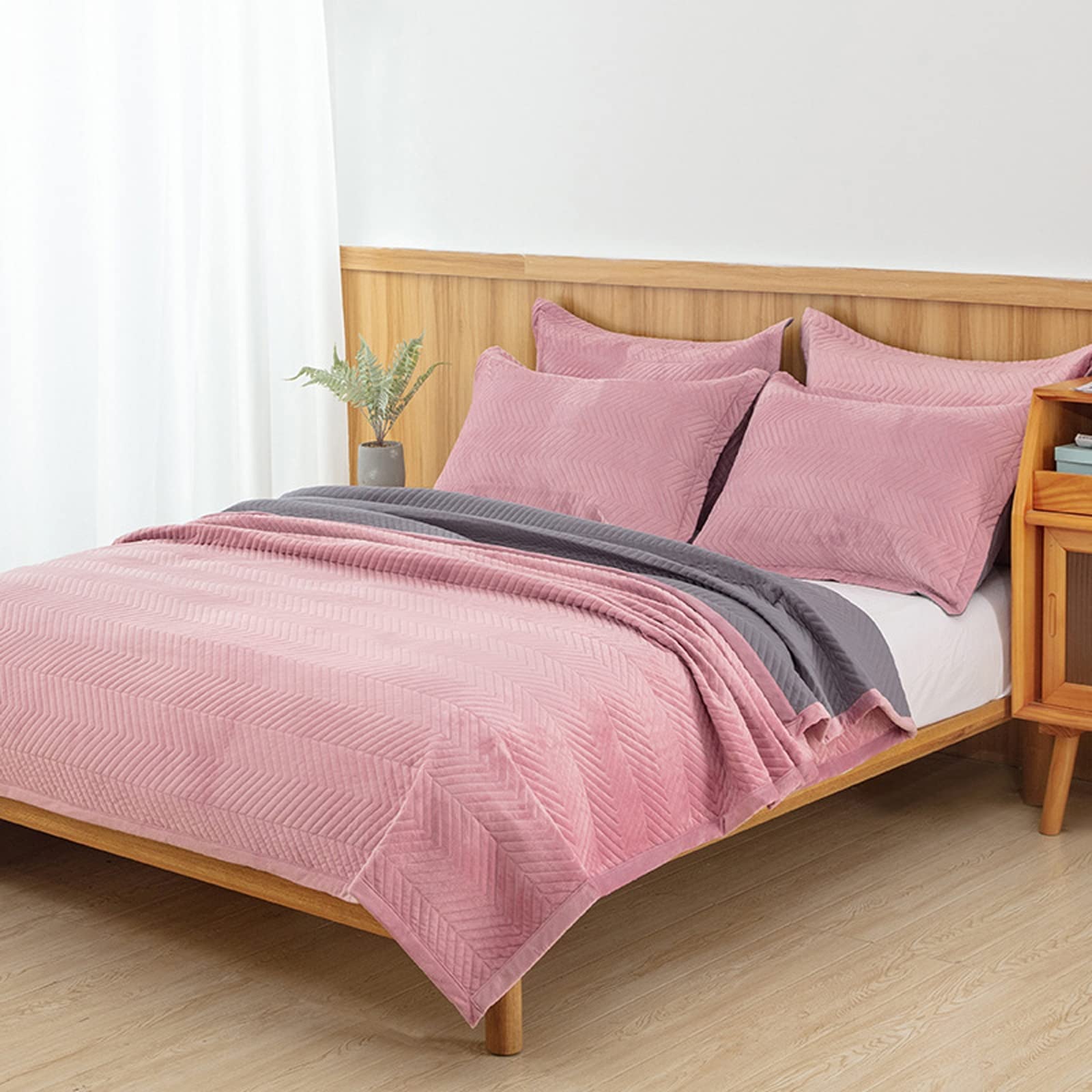 Sjdopulse Pink Quilted Bedspread Set 3 Pieces Reversible Patchwork Coverlets Soft Cotton Double King Quilt With 2 Pillowcase Striped Texture American Country Style,,230X245cm