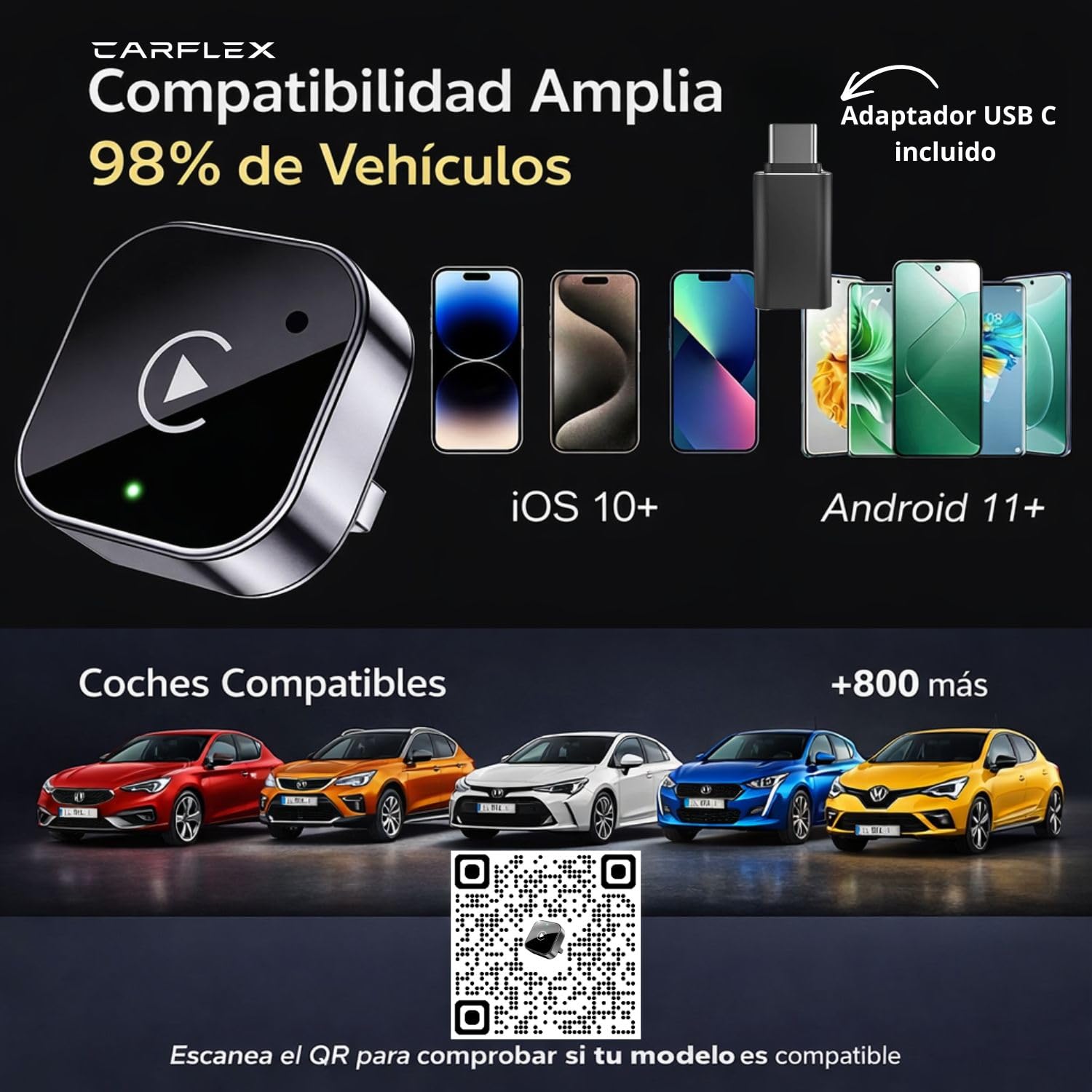Carplay Inalambrico Android Auto Inalambrico Adaptador Carplay Inalambrico Car Play Android Auto Adaptador Inalambrico Carplay, Coches a Partir de 2014【Nueva Version 2026 】 - 4