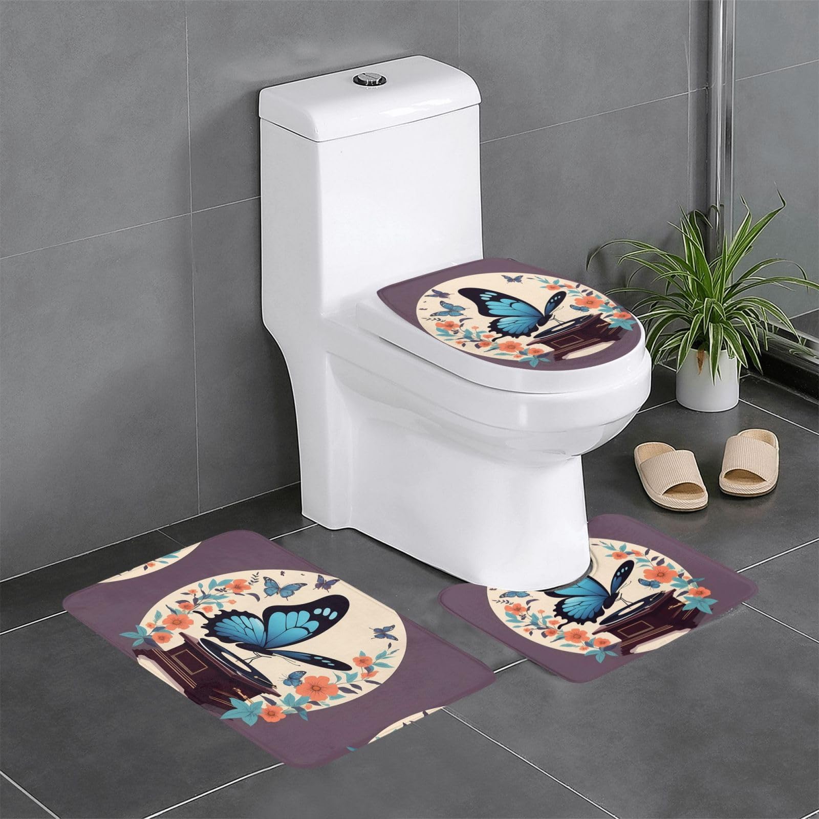 Tapis de salle de bain antidérapants The Gramophone lot de 3 avec motif papillon YYHWHJDE