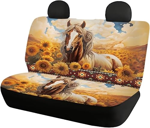 Miniatura 2 de Fundas de asiento de automóvil con diseño de girasol para SUV, camión, camioneta, caballo azteca, funda de asiento delantero y trasero, accesorios