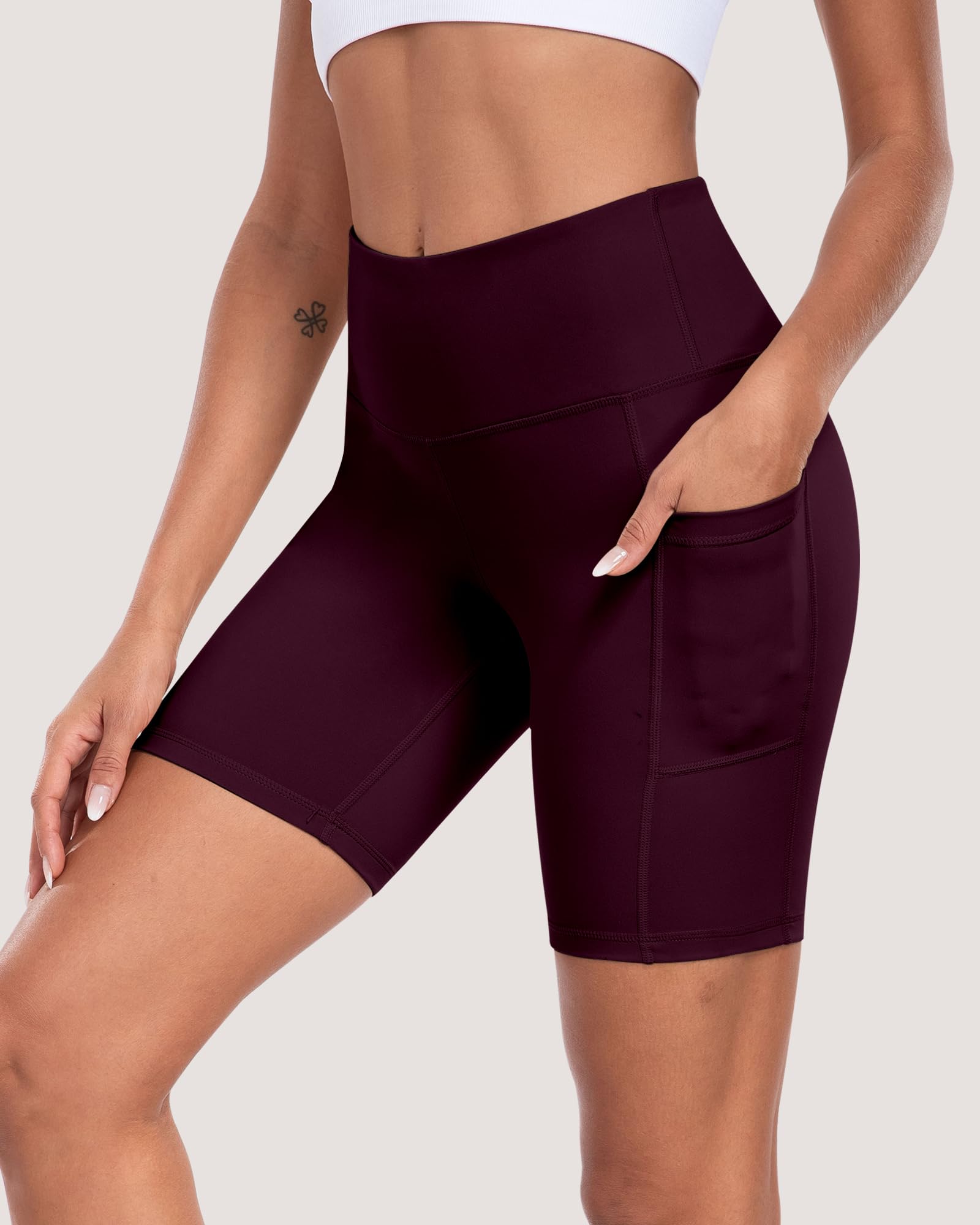 Pantalones cortos de ciclista para mujer con bolsillos, cintura alta de 8 pulgadas, control de abdomen, suaves, atléticos, entrenamiento, gimnasio, yoga — view 9