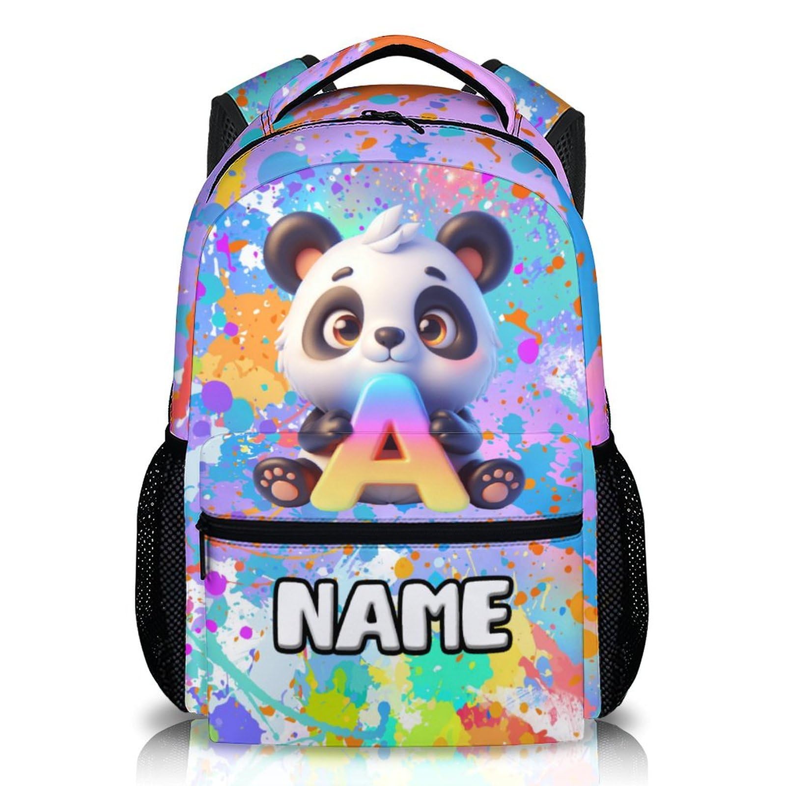 Homexzdiy School Backpacks for Boys Girls, Custom Kids Panda Initial Letter Backpack, Personalized Name Monogram Bookbag for Students Children, 17