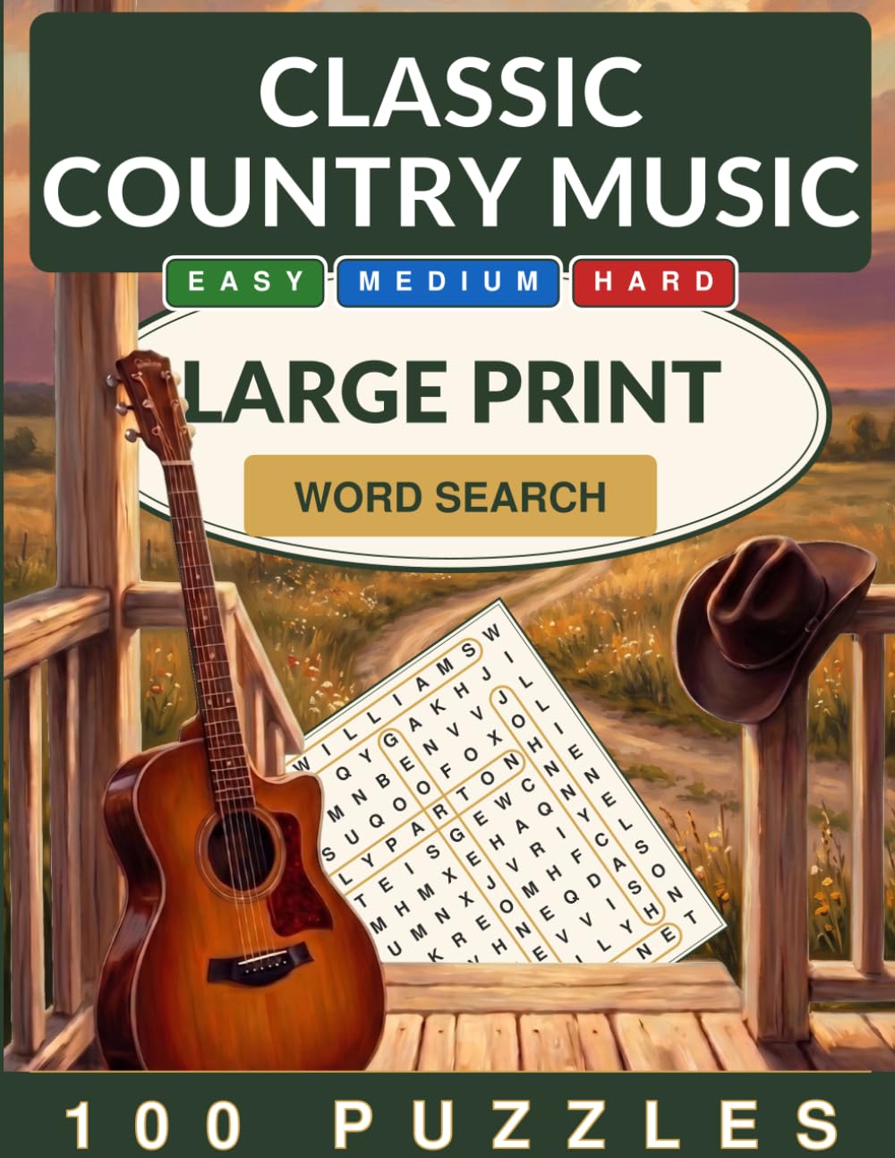 Classic Country Music Word Search Large Print: Easy, Medium & Hard — 100 Word Search Puzzles for Adults and Seniors (Crackling Fire Word Search)