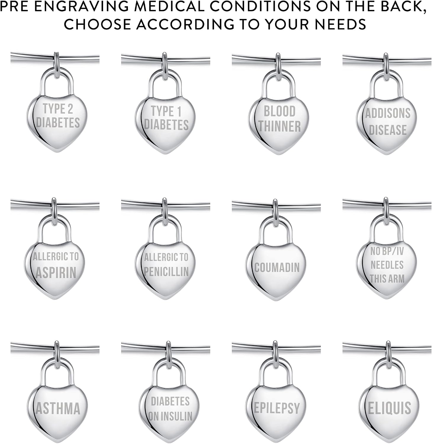 LinnaLove Medical ID Bracelet for Women, Sparkling Adjustable Bolo Bracelet, Custom Engraved Medical Alert Jewelry for Diabetes, Allergies, Blood thinner