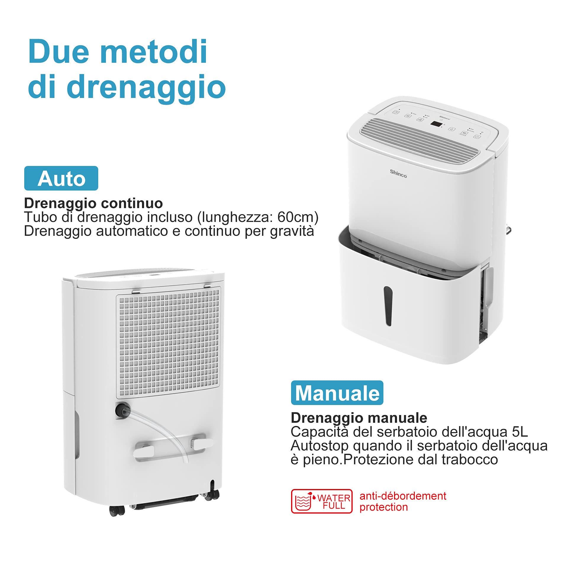 Shinco WIFI Deumidificatore Portatile 30L/Giorno, Purificatore d'aria, Filtro a Carbone Attivo, Timer 24 Ore, Scarico Continuo, Funzione Asciugatrice, Bianco
